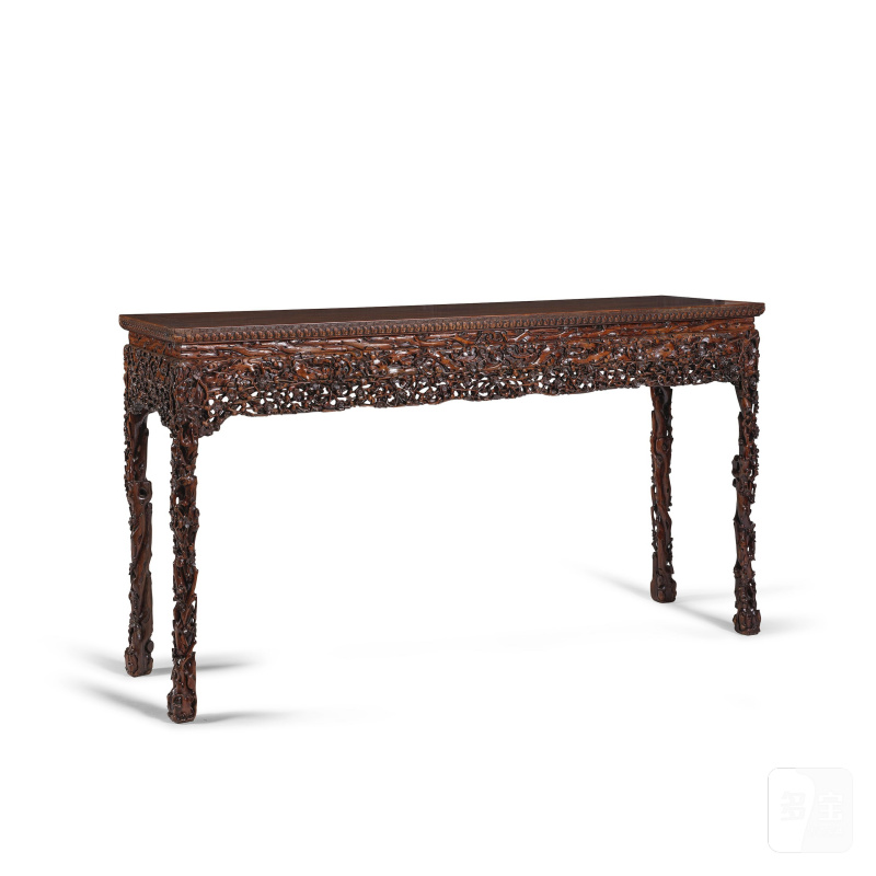 清 十九世紀 紅木雕梅紋長方桌 | GRANDE TABLE EN HONGMU SCULPTÉ À DÉCOR DE FLEURS DE PRUNIERS - 图14